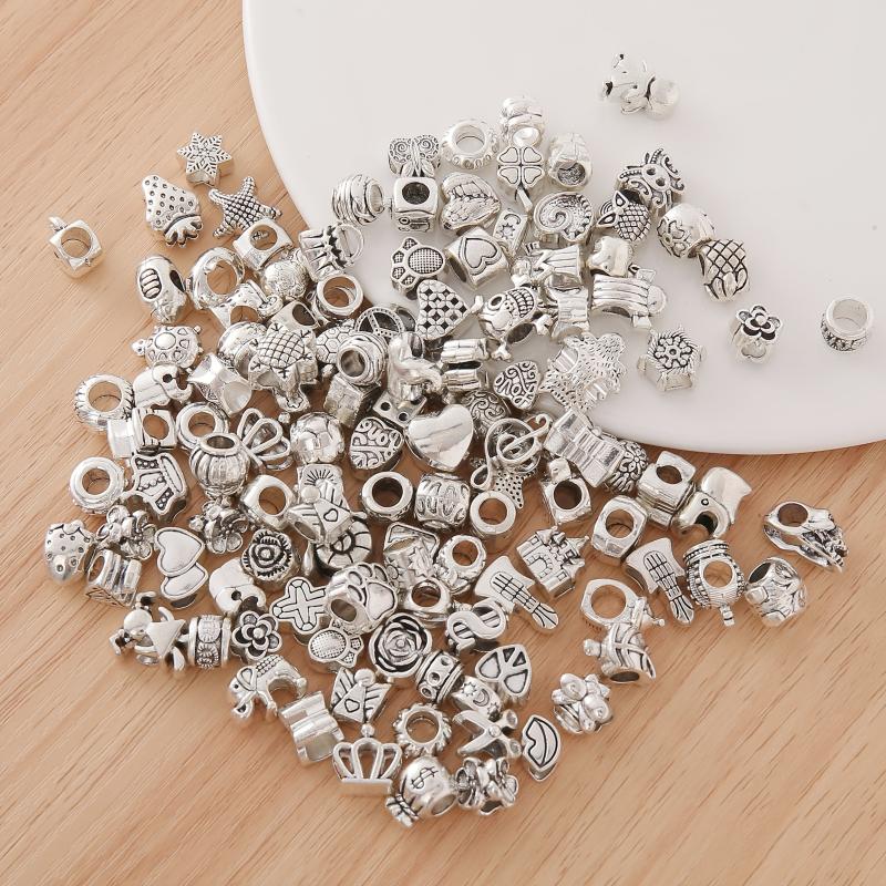 80pcs Vintage Large Hole Bead Metal Accessories for DIY Jewelry