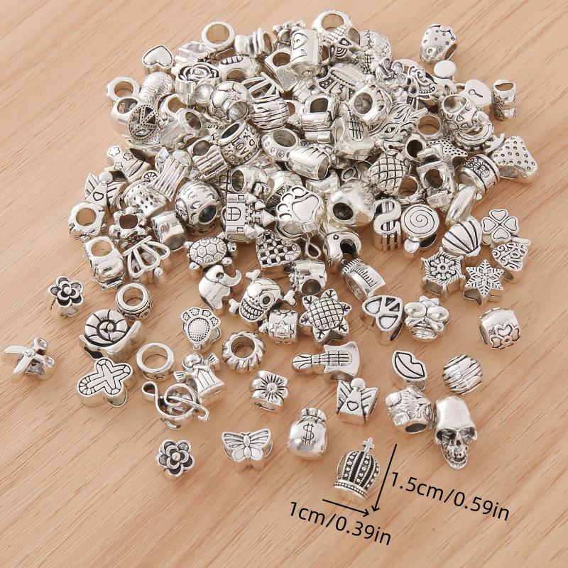 80pcs Vintage Large Hole Bead Metal Accessories for DIY Jewelry