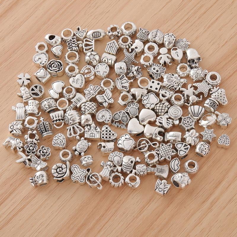 80pcs Vintage Large Hole Bead Metal Accessories for DIY Jewelry
