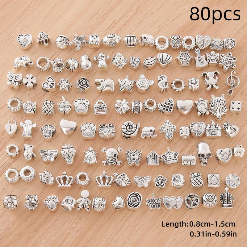 80pcs Vintage Large Hole Bead Metal Accessories for DIY Jewelry