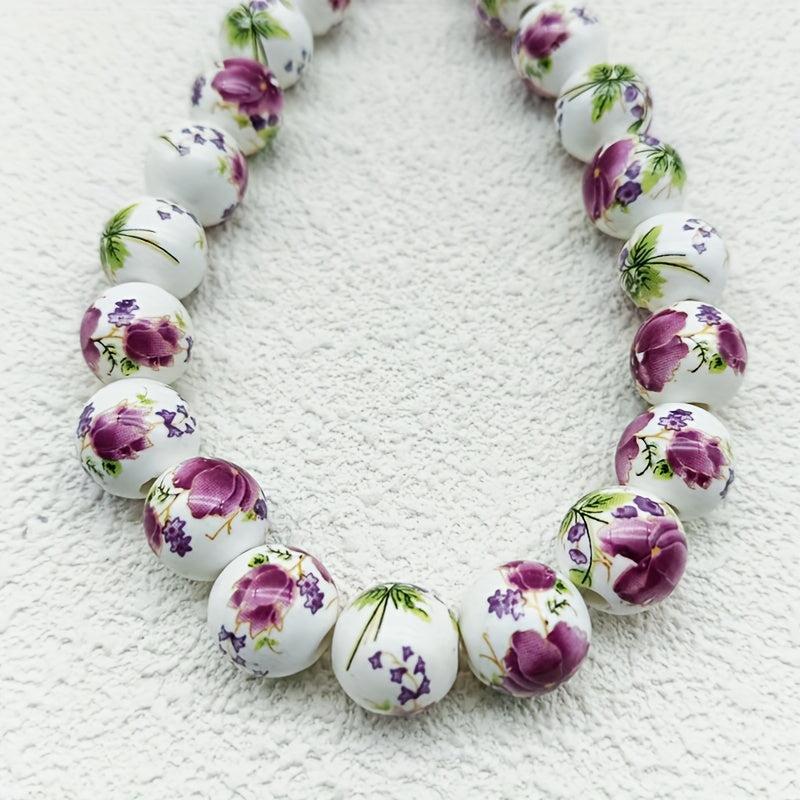 12mm Large Ceramic Beads with Porcelain Flowers for DIY Jewelry Making