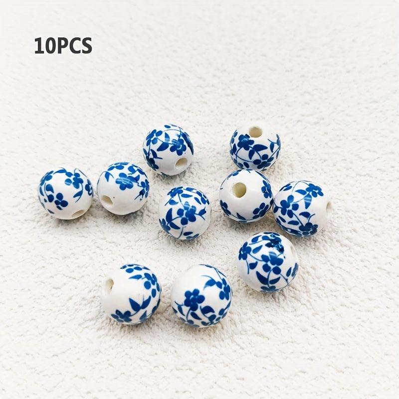 12mm Large Ceramic Beads with Porcelain Flowers for DIY Jewelry Making