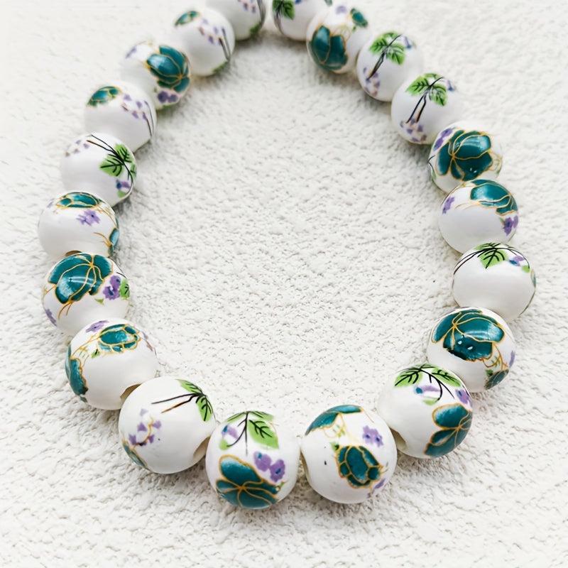 12mm Large Ceramic Beads with Porcelain Flowers for DIY Jewelry Making
