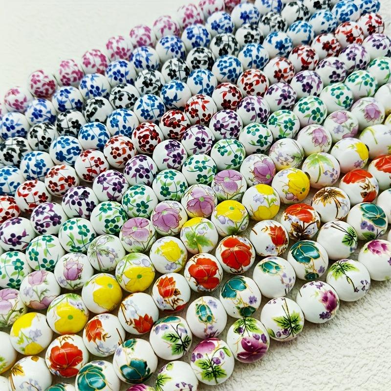 12mm Large Ceramic Beads with Porcelain Flowers for DIY Jewelry Making