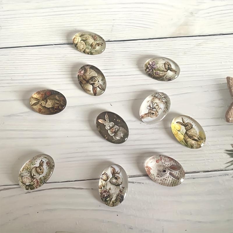10pcs Vintage Rabbit Glass Art Jewelry Cabochons for DIY Crafts Beading