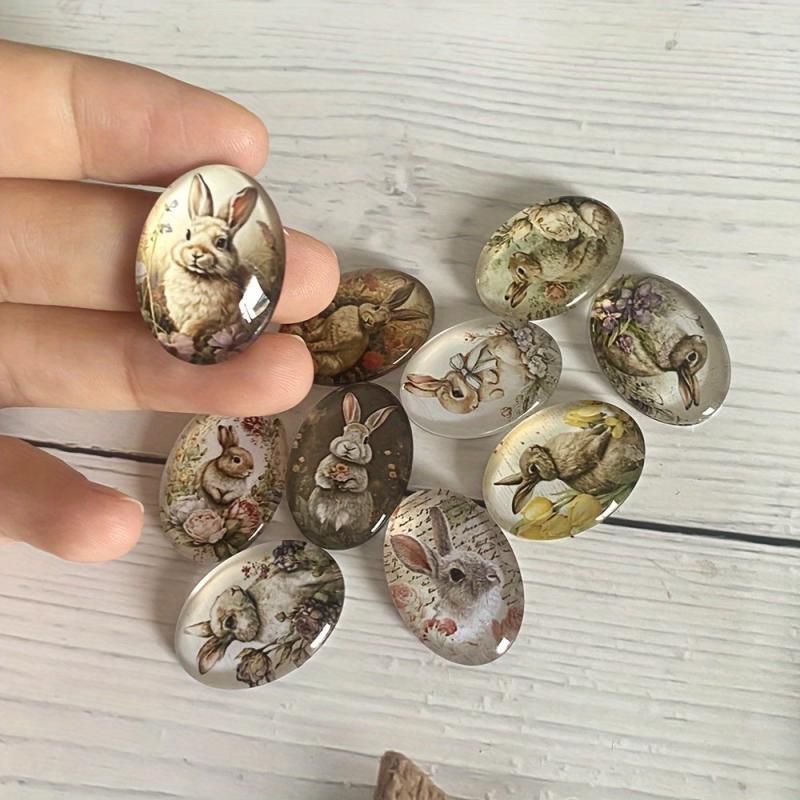 10pcs Vintage Rabbit Glass Art Jewelry Cabochons for DIY Crafts Beading