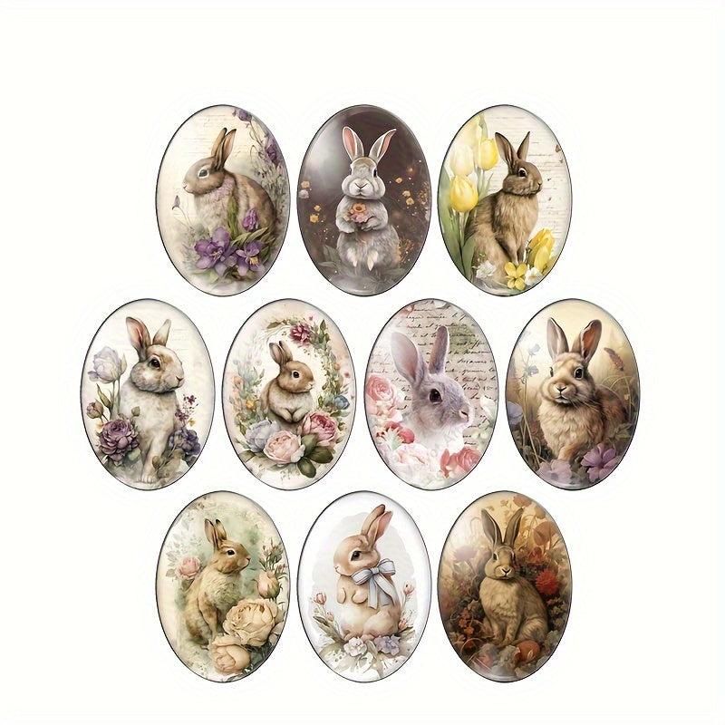 10pcs Vintage Rabbit Glass Art Jewelry Cabochons for DIY Crafts Beading