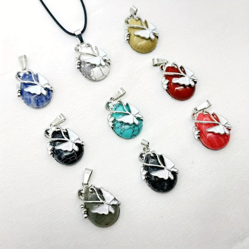 10pcs Natural Stone Butterfly Pendants for DIY Jewelry Making