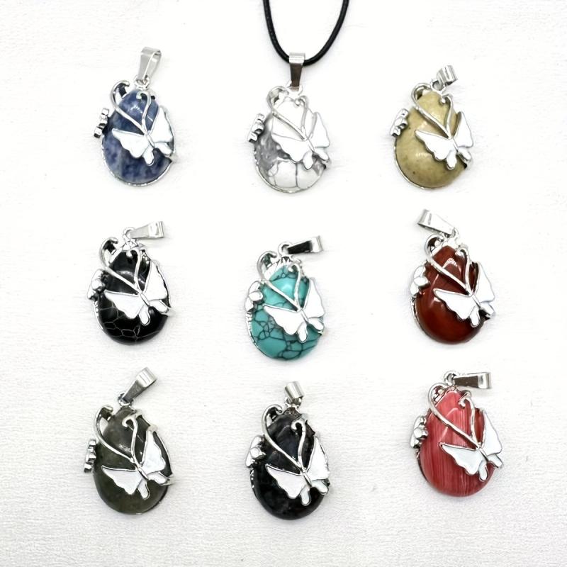 10pcs Natural Stone Butterfly Pendants for DIY Jewelry Making