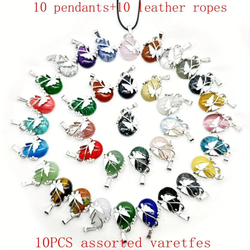 10pcs Natural Stone Butterfly Pendants for DIY Jewelry Making