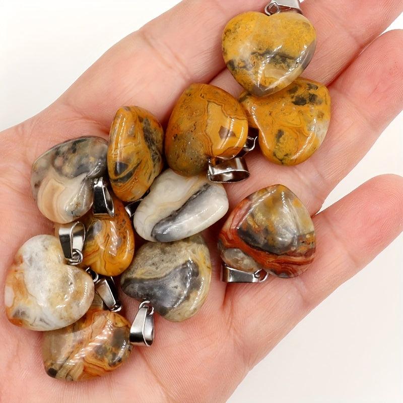 12pcs Crazy Agate Heart Stone Pendants DIY Jewelry Making