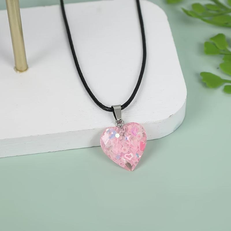 12pcs Fluorescent Resin Pendant Set - Heart Shaped Necklace Sweater Chain Decor