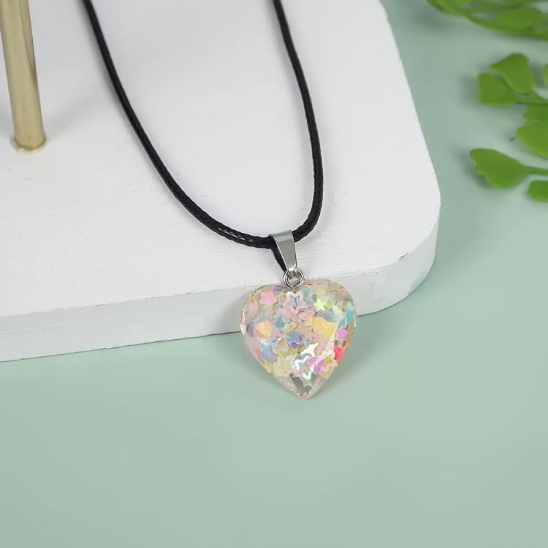 12pcs Fluorescent Resin Pendant Set - Heart Shaped Necklace Sweater Chain Decor
