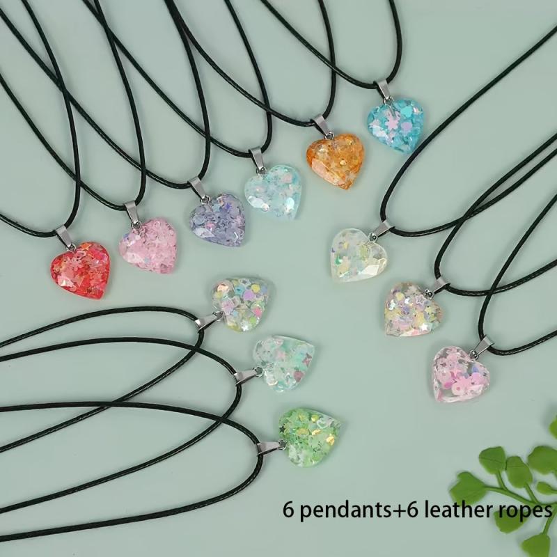 12pcs Fluorescent Resin Pendant Set - Heart Shaped Necklace Sweater Chain Decor