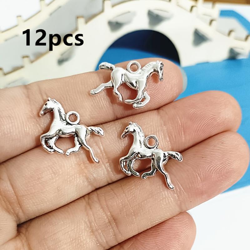 12pcs Antique Bronze & Silvery Horse Charms Pendant Set for DIY Jewelry Making