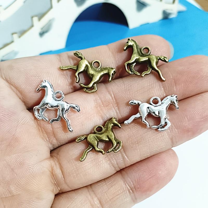 12pcs Antique Bronze & Silvery Horse Charms Pendant Set for DIY Jewelry Making