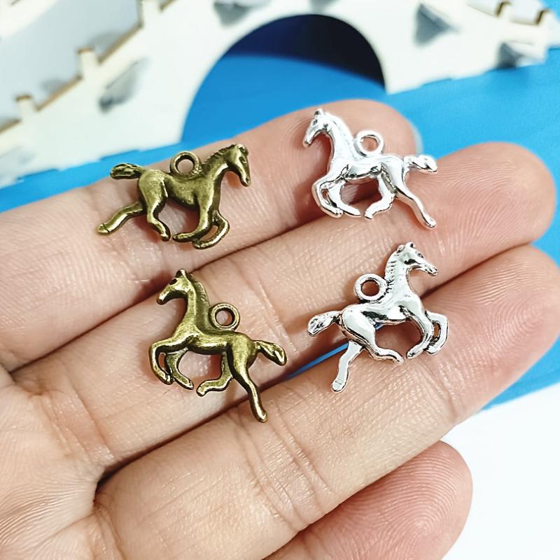 12pcs Antique Bronze & Silvery Horse Charms Pendant Set for DIY Jewelry Making