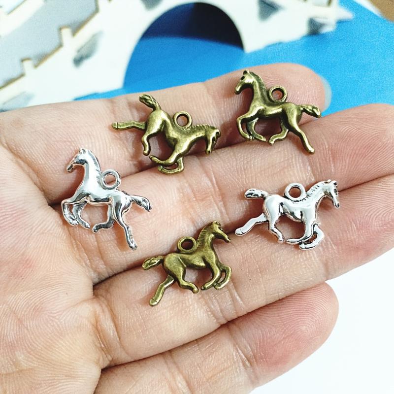 12pcs Antique Bronze & Silvery Horse Charms Pendant Set for DIY Jewelry Making