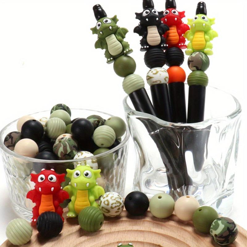 12pcs Colorful 3D Dinosaur Silicone Beads for DIY Crafts