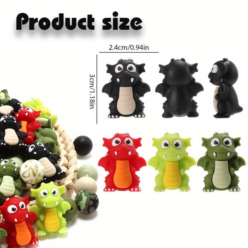 12pcs Colorful 3D Dinosaur Silicone Beads for DIY Crafts