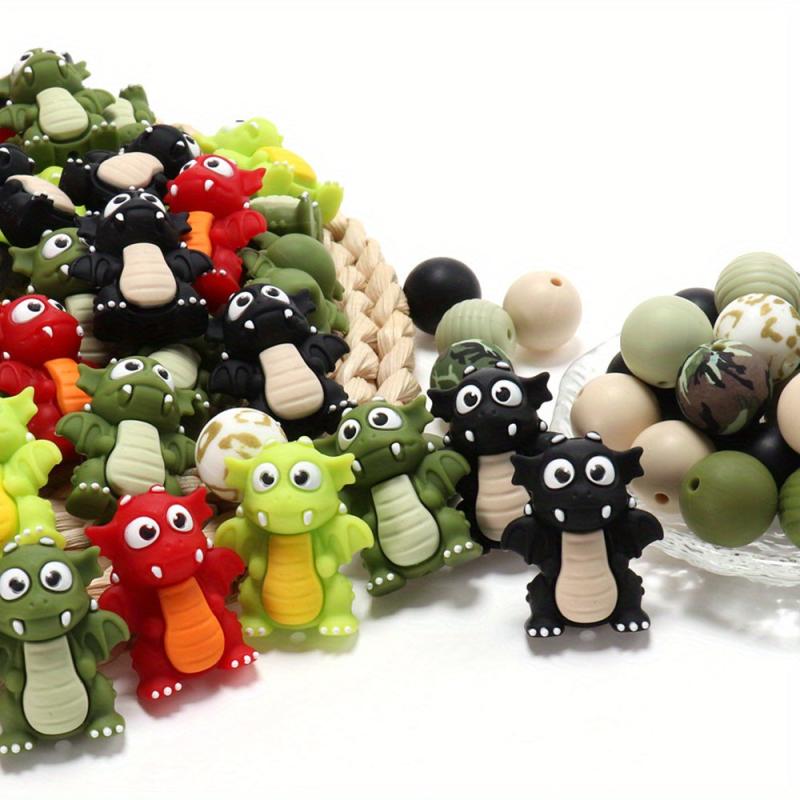 12pcs Colorful 3D Dinosaur Silicone Beads for DIY Crafts