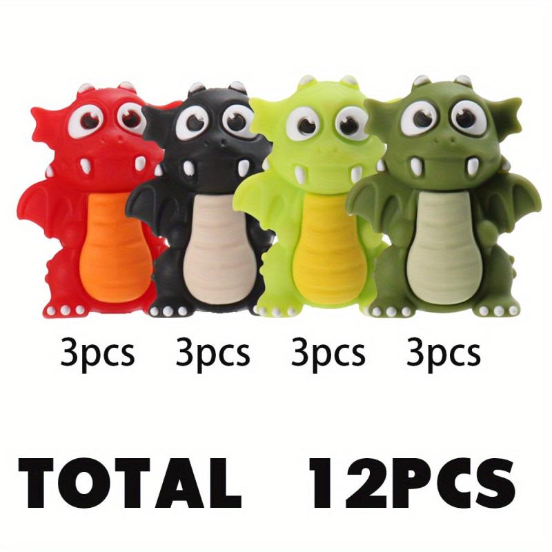 12pcs Colorful 3D Dinosaur Silicone Beads for DIY Crafts