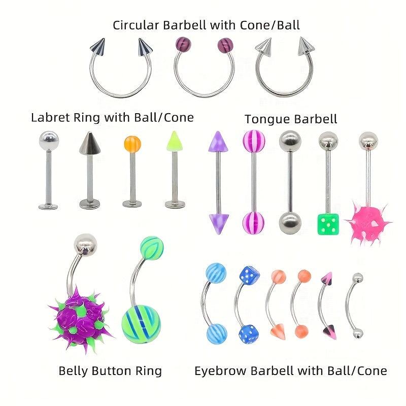 110pcs Mixed Styles Piercing Barbell Body Jewelry Set