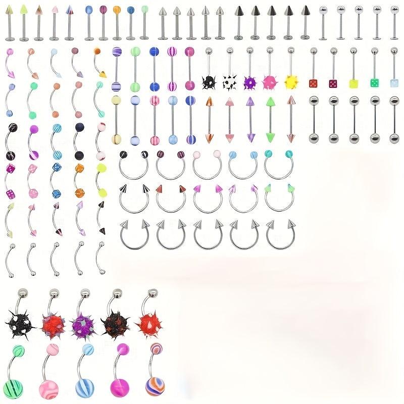110pcs Mixed Styles Piercing Barbell Body Jewelry Set