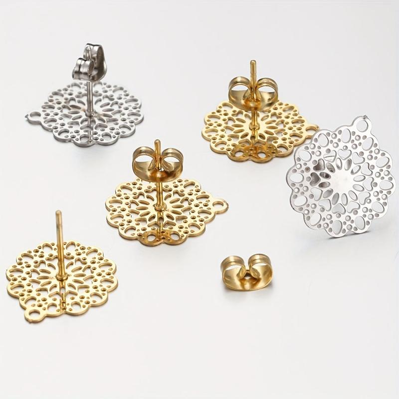 10pcs Stainless Steel Flower Ear Studs for Earrings Jewelry Making