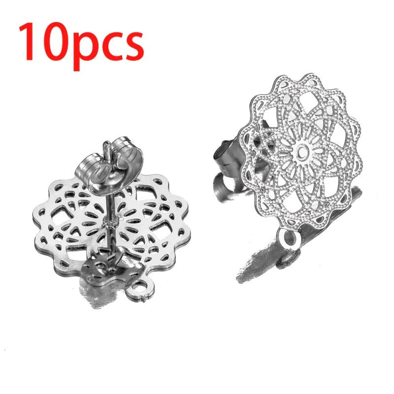 10pcs Stainless Steel Flower Ear Studs for Earrings Jewelry Making