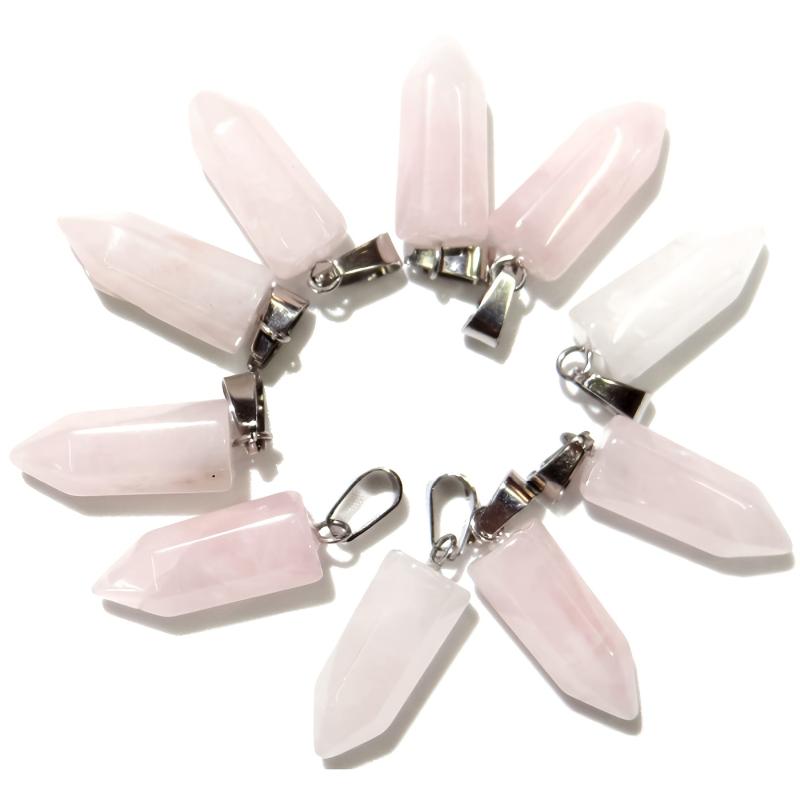 Rose Quartz Hexagonal Stone Pendant Set for Jewelry Making