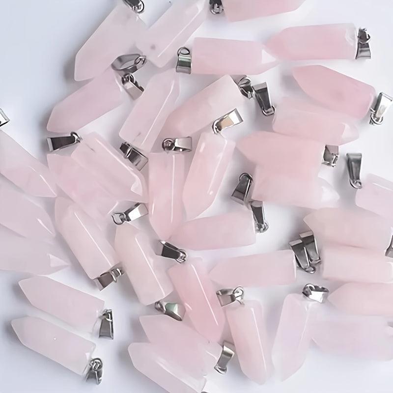 Rose Quartz Hexagonal Stone Pendant Set for Jewelry Making