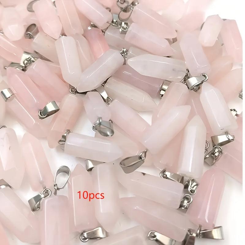 Rose Quartz Hexagonal Stone Pendant Set for Jewelry Making