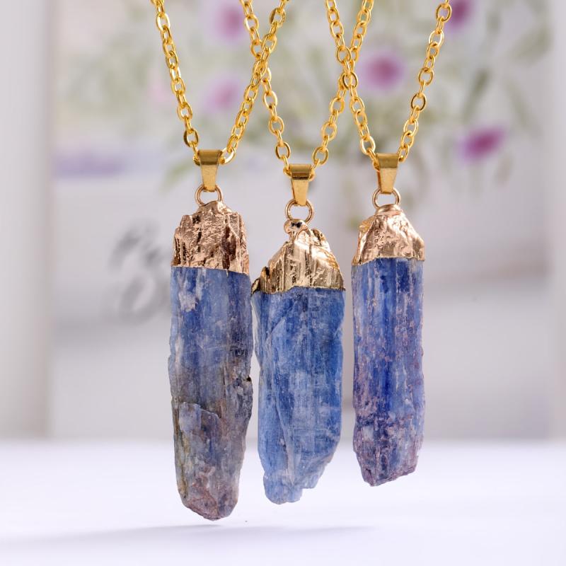 Natural Crystal Raw Stone Pendant Necklace Golden Chain Bohemian Style