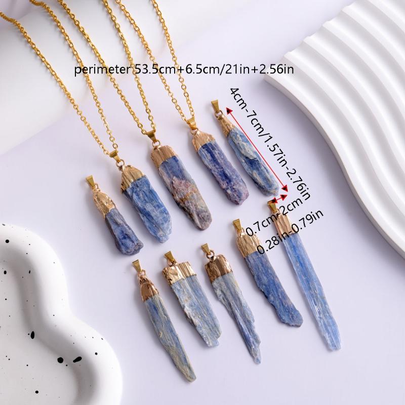 Natural Crystal Raw Stone Pendant Necklace Golden Chain Bohemian Style