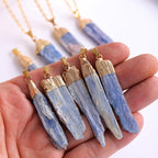 Natural Crystal Raw Stone Pendant Necklace Golden Chain Bohemian Style