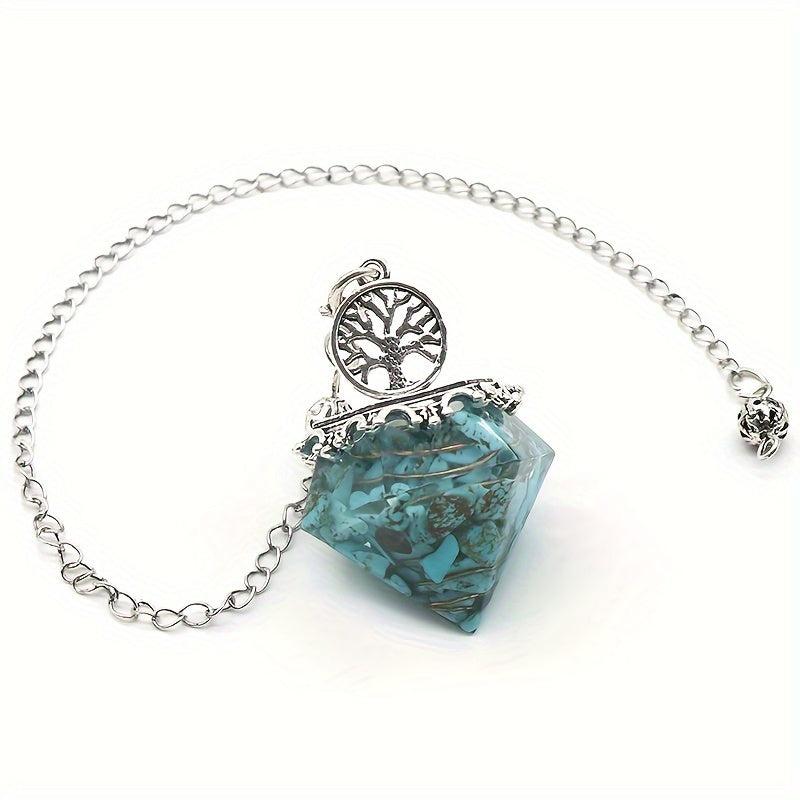 Turquoise Pendulum Pendant Gravel Crown Triple Moon Resin Pendulum Tree Of Life
