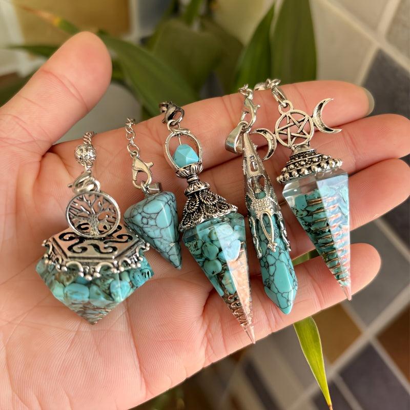 Turquoise Pendulum Pendant Gravel Crown Triple Moon Resin Pendulum Tree Of Life