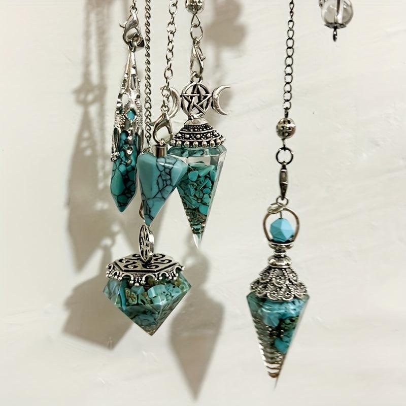 Turquoise Pendulum Pendant Gravel Crown Triple Moon Resin Pendulum Tree Of Life