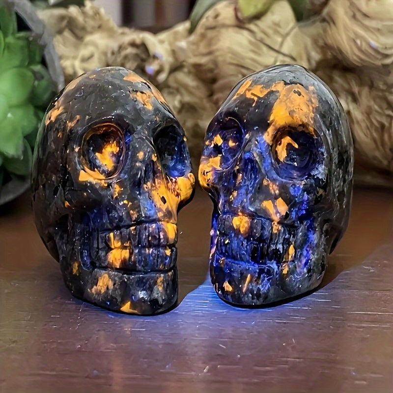 Yooperlite Crystal Skull Hand Carved Natural Flame Bone Quartz Crystal Skeleton