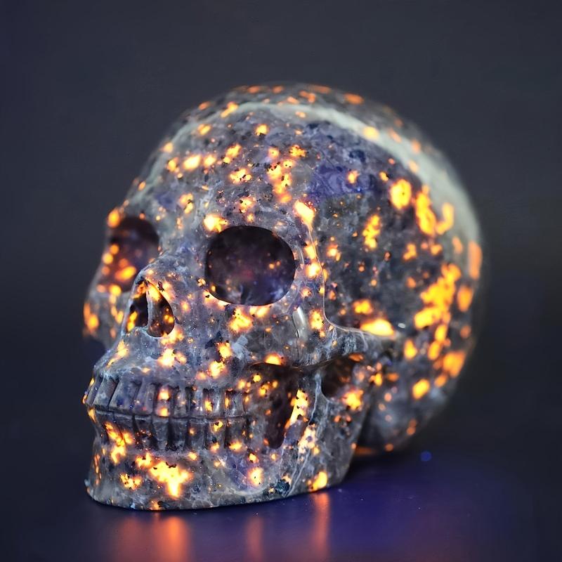 Yooperlite Crystal Skull Hand Carved Natural Flame Bone Quartz Crystal Skeleton