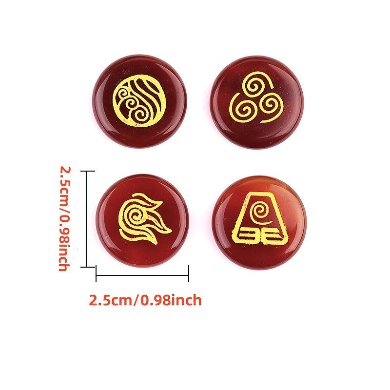 4pcs Natural Stone Elemental Symbols Earth Air Water Fire Red