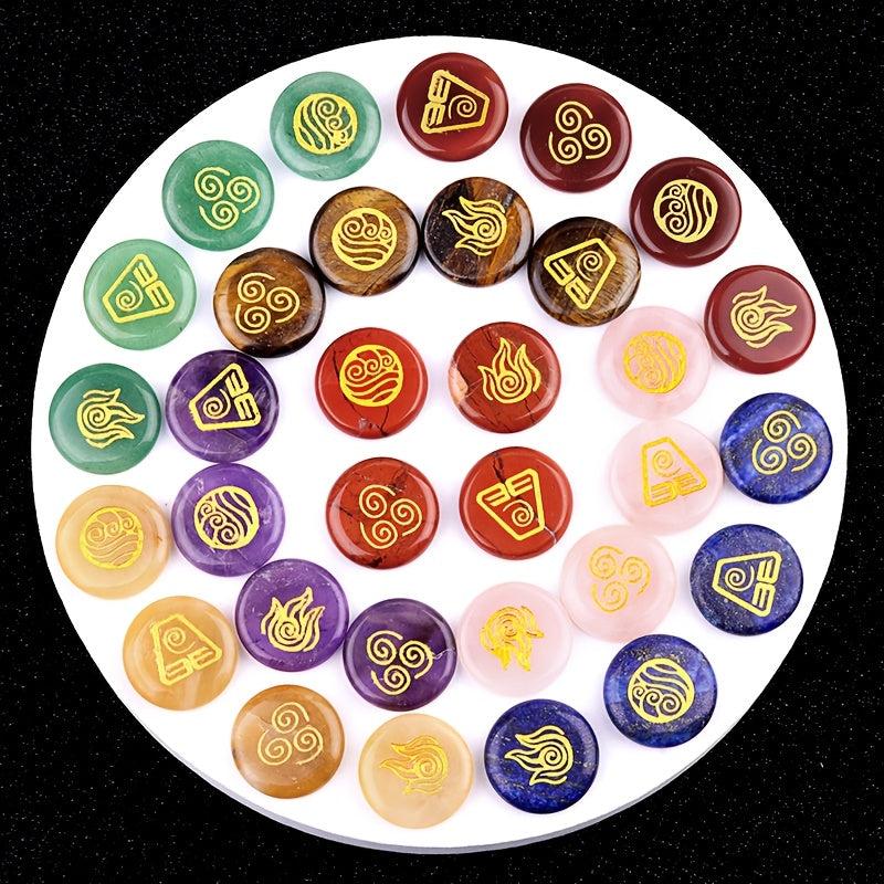 4pcs Natural Stone Elemental Symbols Earth Air Water Fire Red