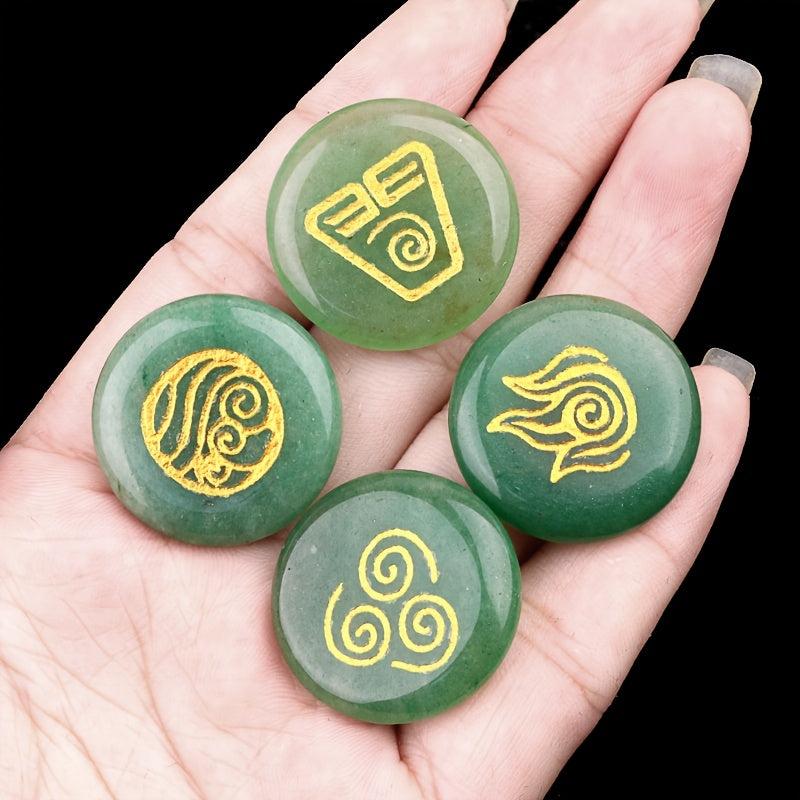 4pcs Natural Stone Elemental Symbols Earth Air Water Fire Red