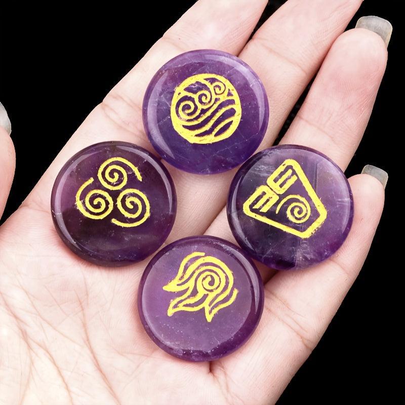 4pcs Natural Stone Elemental Symbols Earth Air Water Fire Red