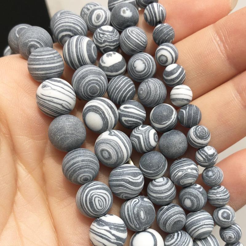 Natural Stone Matte & Malachite Round Beads - DIY Jewelry Making Space Beads