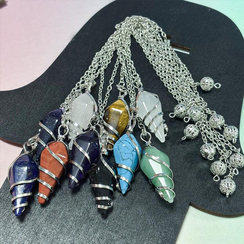 Wire Wrapped Pendulum Artificial Crystal Rose Quartz