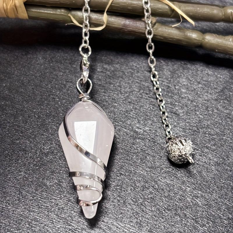 Wire Wrapped Pendulum Artificial Crystal Rose Quartz