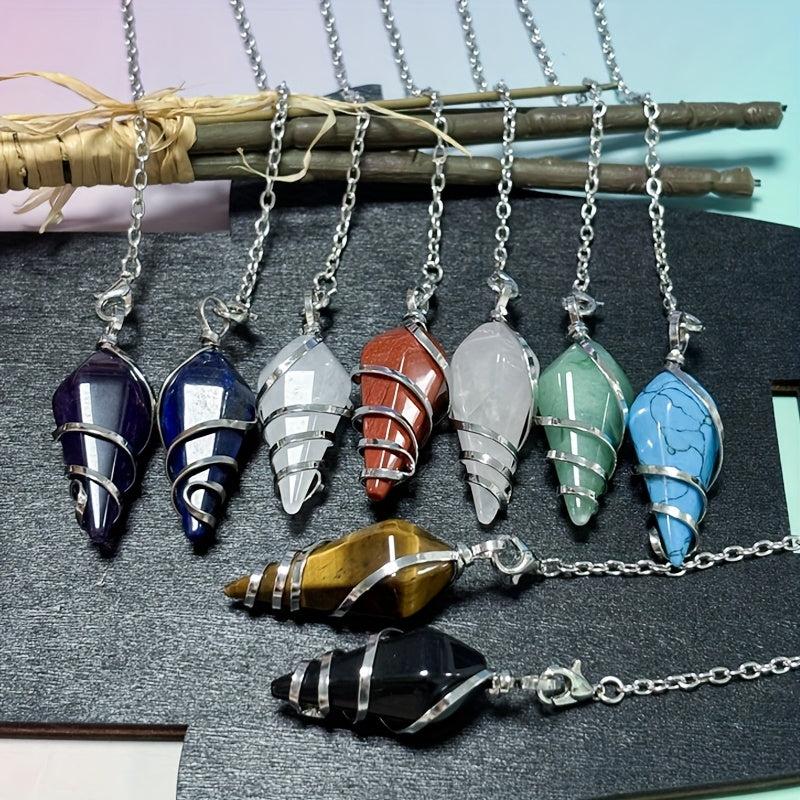 Wire Wrapped Pendulum Artificial Crystal Rose Quartz