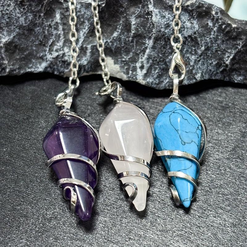 Wire Wrapped Pendulum Artificial Crystal Rose Quartz